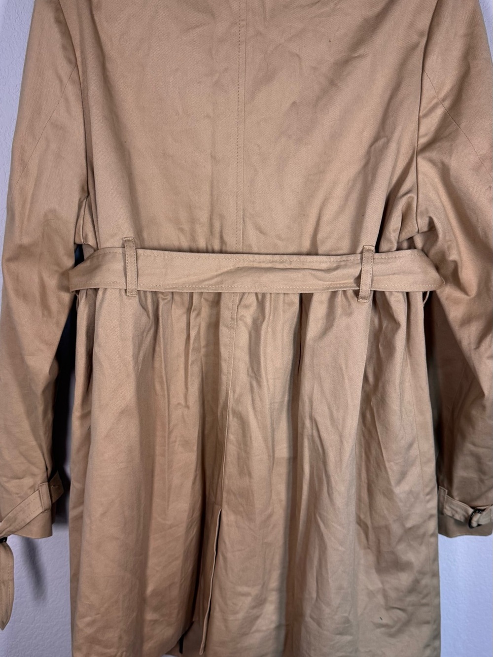 Liz Lange Maternity Trench Coat XXL Tan  Cotton Belted Classic Jacket Pregnancy - Picture 8 of 14
